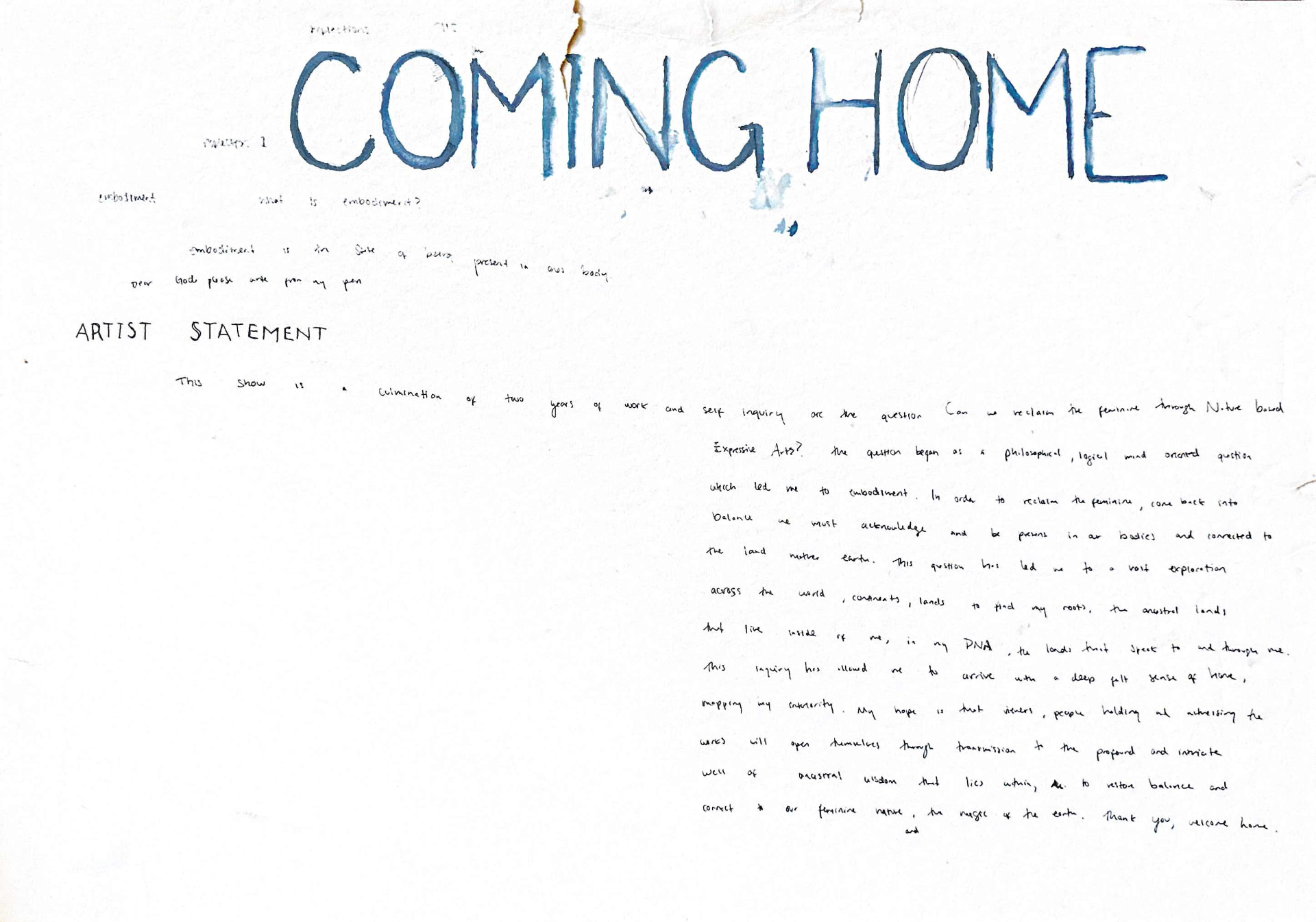 Coming Home — Artist Statement — Watercolor and ink on paper